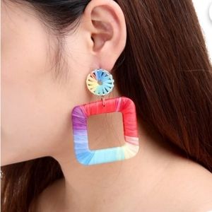 NWT Multi raffia square drop earrings